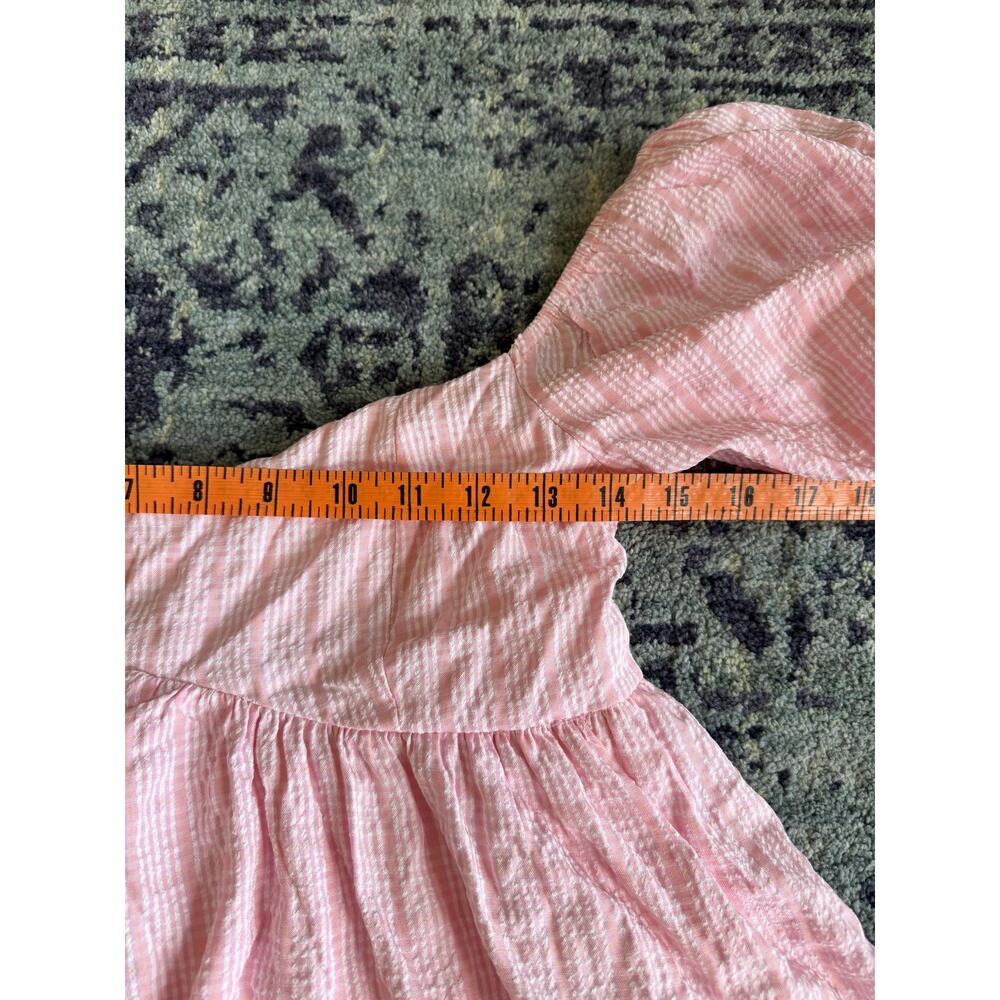 Mable Sz M Subtle Stripe Babydoll Tiered Sweetheart Mini Dress Spring Preppy - Picture 13 of 15